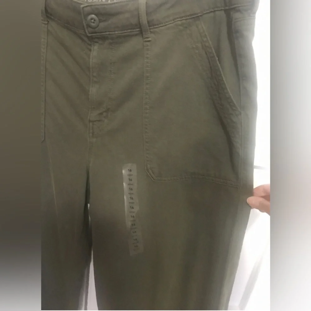 New American Eagle Super High Rise Baggy Wide Leg Jeans Olive Green 16 Short - Picture 4 of 7
